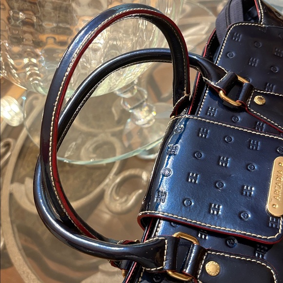 ARCADIA Patent Leather Satchel- BLUEw/ Red Trim - Picture 4 of 13